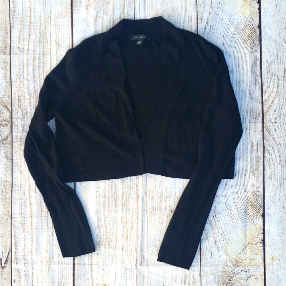 Black Ann Taylor Long Sleeve Open Sweater